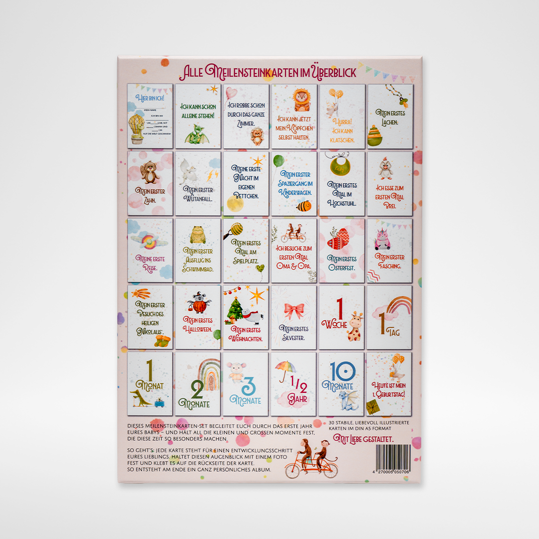 30 Meilensteinkarten für das erste Lebensjahr